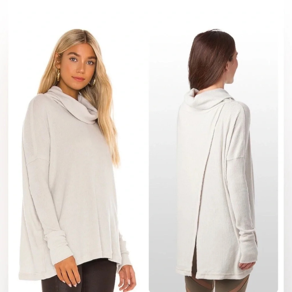 Free People Oversized Ribbed Open Back Cream Sweater Size Small